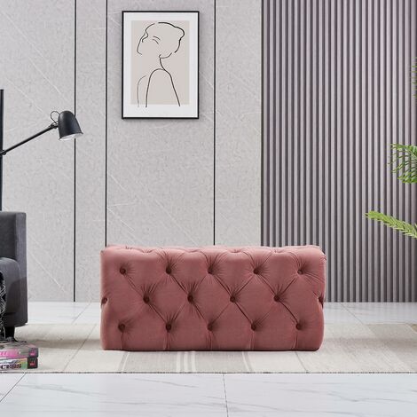 Pouf rettangolare piccolo in velluto Melia, panca ottomana, poggiapiedi, design LUX, dettagli con bottoni, rosa