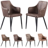 Set di 2 sedie da pranzo Zarah - sedia da pranzo imbottita in similpelle con gambe in metallo per sala da pranzo - marrone scuro