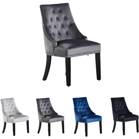 Silla de comedor individual de terciopelo Windsor con patas de madera - Silla de comedor con respaldo de anillo - Silla tapizada - Silla de comedor moderna - Cocina, sala de estar - Gris oscuro