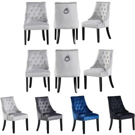 Juego de 6 sillas de comedor de terciopelo Windsor con patas de madera - Silla de comedor con respaldo de anillo - Silla tapizada - Silla de comedor moderna - Cocina, Sala de estar - Gris claro
