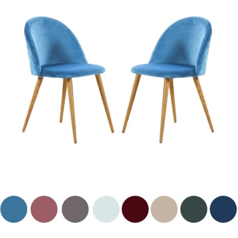 Juego de 2 sillas de comedor de terciopelo Lucia - Sillas de comedor modernas Tapizado con respaldo curvo y patas de madera - Azul (1/5)