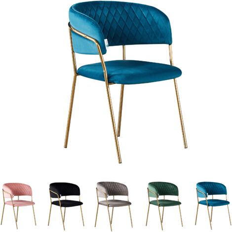 Silla de comedor individual Atarah LUX de terciopelo con patas de metal - Silla de comedor - Silla tapizada - Silla de comedor moderna con brazos - Azul (1/5)