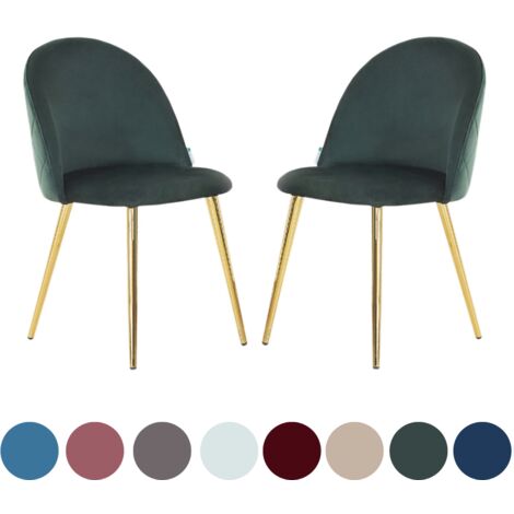 Juego de 2 Sillas de Comedor Lucia de Terciopelo - Sillas de Comedor Modernas Tapizado Respaldo Curvo con Patas de Madera - Verde (1/5)