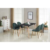 Halo Lucia Dining Set - Mesa de comedor de madera negra y juego de 4 sillas de comedor de terciopelo verde - Comedor Cocina