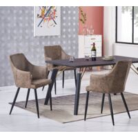 Juego de comedor Cosmo LUX Zarah: mesa de comedor de madera negra y juego de 4 sillas de comedor de cuero marrón - Comedor Cocina