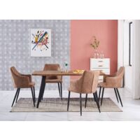 Rocco LUX Zarah - Mesa de comedor de madera de roble y juego de 4 sillas de comedor de cuero beige - Comedor Cocina