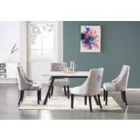 Juego de comedor Toga LUX Windsor: mesa de comedor extensible blanca y juego de 4 sillas de comedor de terciopelo gris oscuro - Comedor Cocina