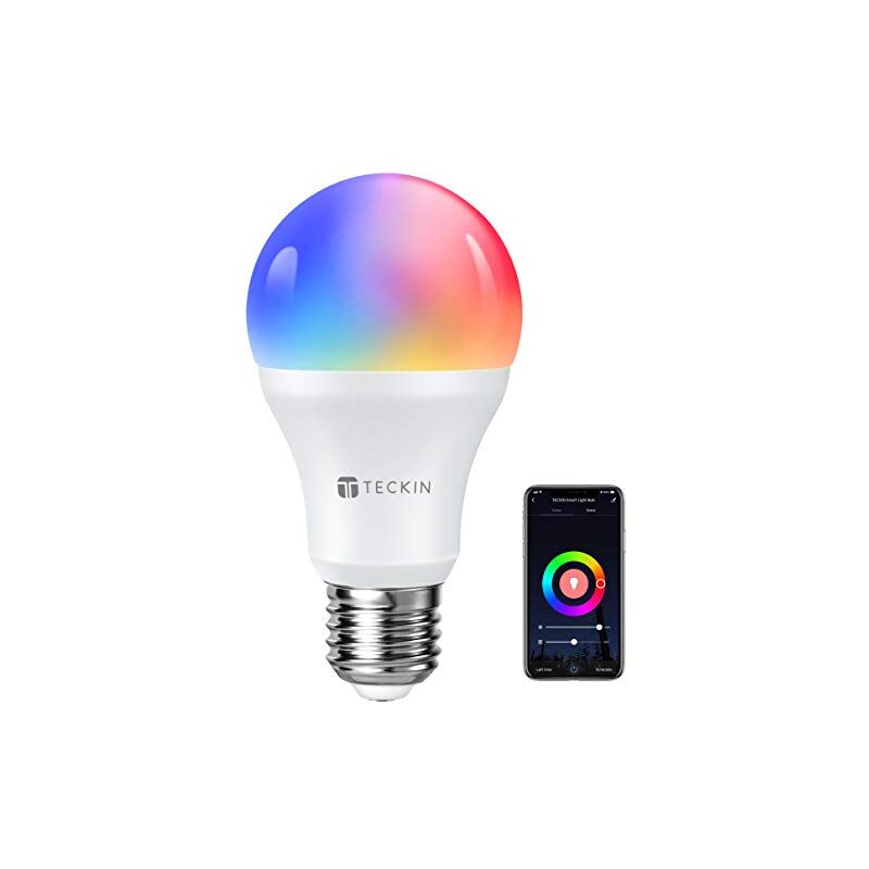 Bombillas inteligentes LED control remoto de voz regulable colores RGB 7.5W 800Lm E27 WiFi trabajo con Alexa Google Home no requiere Hub Teckin, 1 paquetes