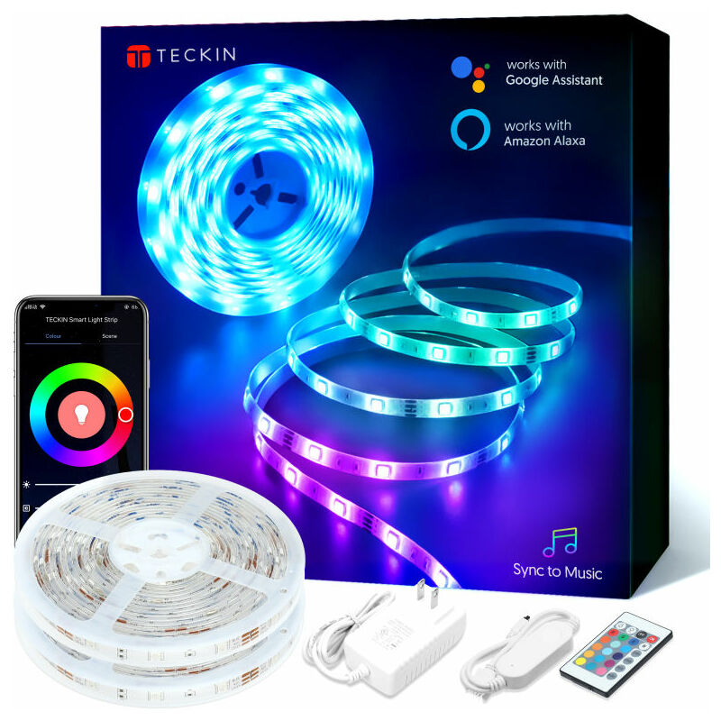 Tiras LED 10m, WiFi ,12V Tira Luces LED RGB Inteligente con Control App, Funciona con Alexa y Google Asistente, Modo Música para Habitación ( no resistente al agua) ,Teckin SL07B