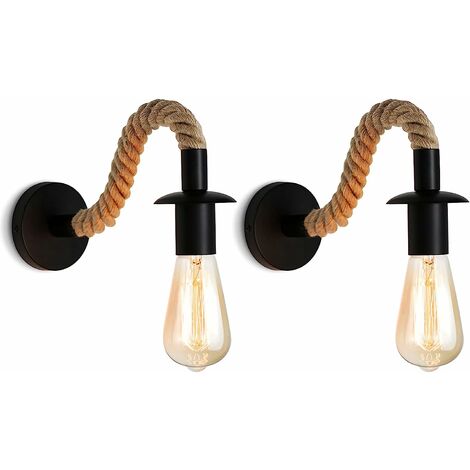 Applique murale design rétro, corde de chanvre en bois, lampe de chevet hôtel de couloir, lampe E27, applique murale intérieur 110 / 220V, ampoule chaude