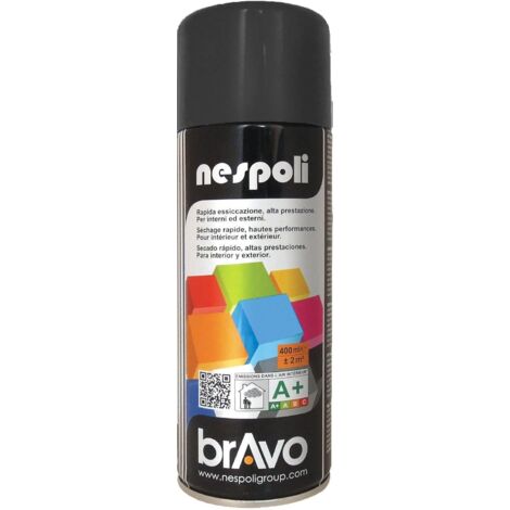 Nespoli – Peinture aérosol brillante 400ml – Noir RAL 9005 – Séchage rapide – Pour bois et murs – Application facile