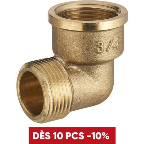 Noyon & Thiebault – Coude laiton mâle femelle 3/4' – Raccord à visser 90° – Résistance à la pression jusqu'à 10 bar – Compatible avec tuyaux filetés - 526-20L1