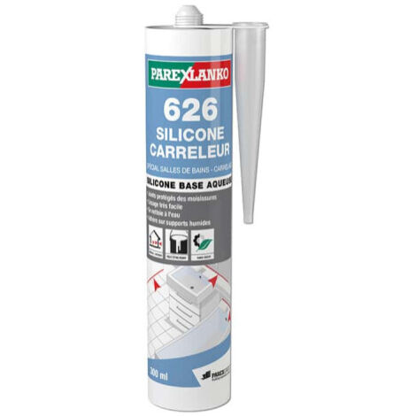 Parexlanko – Mastic de fixation silicone gris 300 mL – Monocomposant pour joints sanitaires et carrelage – L626GRIS300