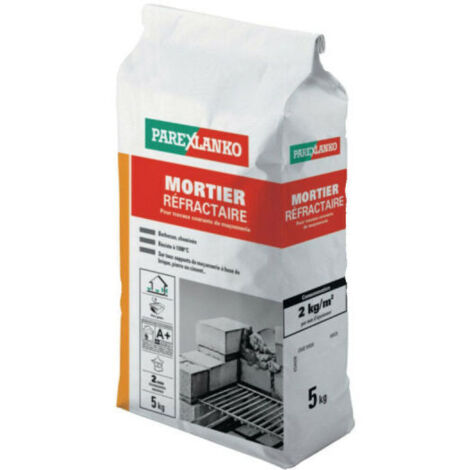 Parexlanko – Mortier réfractaire 5kg – Résistant jusqu'à 1000°C – Pour montage de briques et cheminées – 2822