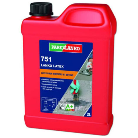 Parexlanko – Résine d'adhérence 751 LANKO LATEX 2 L – Pour mortiers et bétons – Renforce l'adhérence sur supports lisses et rugueux – Résistance à l'abrasion
