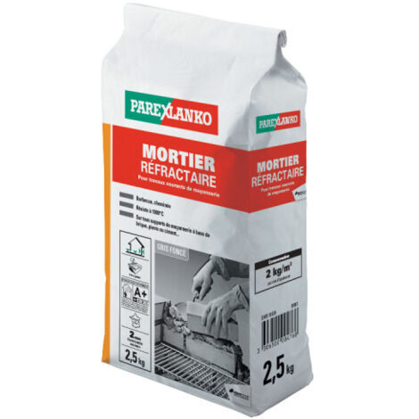 Parexlanko – Mortier réfractaire 2,5 kg – Résiste à 1000°C – Granulométrie inférieure à 2 mm – Pour montage de briques réfractaires et cheminées