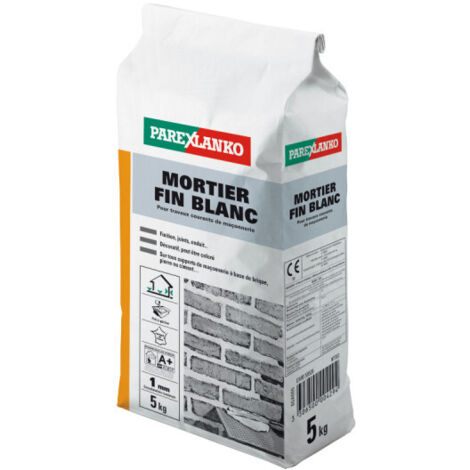 Parexlanko – Mortier fin blanc 5kg – Pour maçonnerie et joints – Granulométrie inférieure à 1mm – 2813