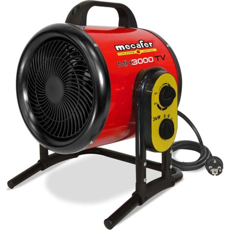 Mecafer – Chauffage de chantier électrique 3000 W – Turbo ventilateur – Surface de chauffe jusqu'à 40 m² – Norme IP24 pour environnements humides