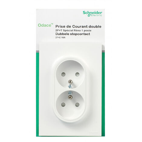 Schneider Electric – Prise de courant double 2P+T blanc – Mode de pose encastré – Indice de protection IP20 – Pour installation en tableau électrique (1/2)