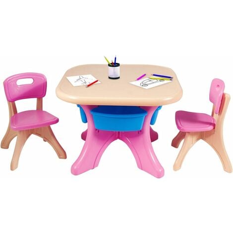 Kindersitzgruppe, Tisch+2 Stühle, Kindertisch für Stuhlset Spieltisch Kinder Spielzeugboxen, Sitzgarnitur Kinder, mit Multifunktionale Set