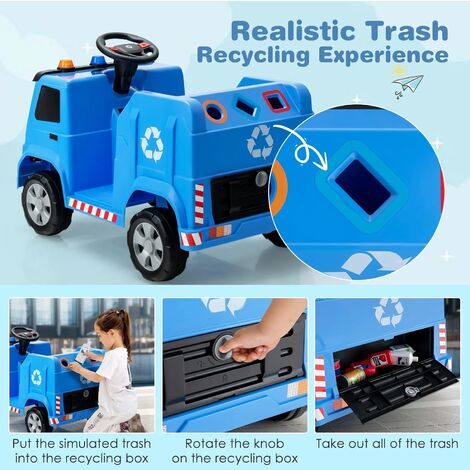 12V Kinder Aufsitz Müllauto mit Sound und Warnlicht, Kinder Elektroauto mit  Fernbedienung, elektrisches Kinderauto Müllwagen für