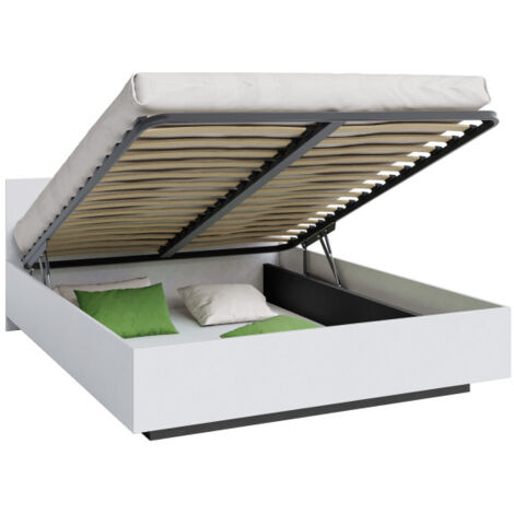 Lit coffre Lima 160 x 200 cm avec sommier à lattes relevable Blanc