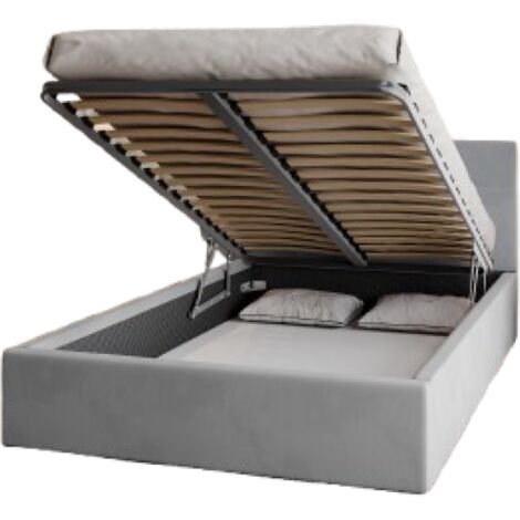 Lit coffre RINO 120 x 200 cm – Sommier à lattes – Coffre de rangement 430L – Velours Trinity gris clair – Kids Literie (1/5)