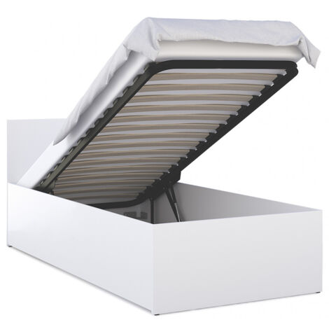 Lit coffre 90 x 190 cm Panama - Coffre de 470 Litres - Sommier inclus - Blanc (1/5)