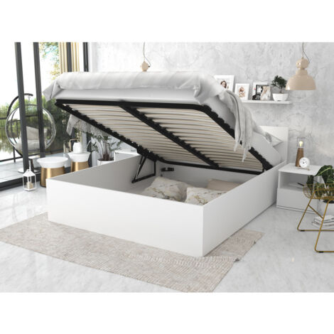 Lit Panama 160x200 + coffre - Sommier inclus Blanc