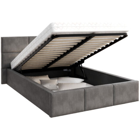 Lit coffre Denver 140x190 – Sommier inclus – Coffre de rangement 470L – Tissu velours doux – Structure durable en panneaux de meuble – Kids Literie (1/5)