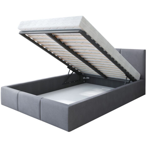 Lit Double Tesia 140x190 + Coffre - Sommier inclus Gris foncé (1/5)