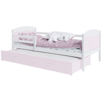 Lit Gigogne Mateo 90x190 matelas inclus Blanc - rose