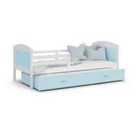 Lit Gigogne Mateo 90x190 matelas inclus Blanc - bleu