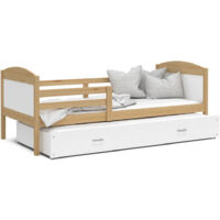 Lit Gigogne Mateo 90x190 Pin - blanc Livré avec sommiers, tiroir et matelas en mousse de 7cm