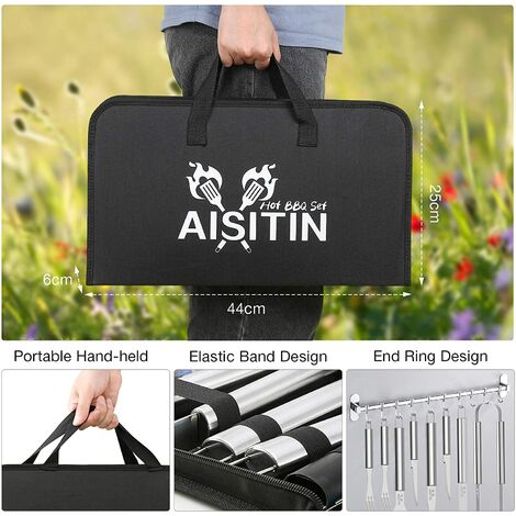 AISITIN BBQ Grill Accessories 16-Inch Stainless Steel Grill Sets for Men,  8Pcs Heavy Duty Grill Utensils Set for Smoker, Camping, Thicker Grill Tools