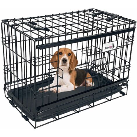 MaxxPet Hundebox 50x30x36 cm - Mit Schiebetür oben und seitlich - Hundebank  - Hundekäfig - Faltbare Hundebank - Schwarz