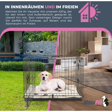 MaxxPet Hundebox 76x48x53 cm - Faltbarer Hundekäfig Mit 2 Türen (Vorne und Seitlich) - Inklusive Luxus-Plaid - Für Den Transport Geeignet - Schwarz