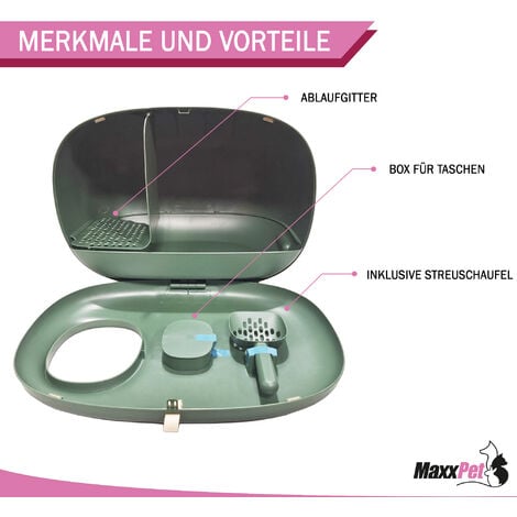 MaxxPet Katzentoilette 60x38x45 cm- Katzenklo - Inkl. Schaufel und Katzenstreumatte - Cat Litter Box - Grün