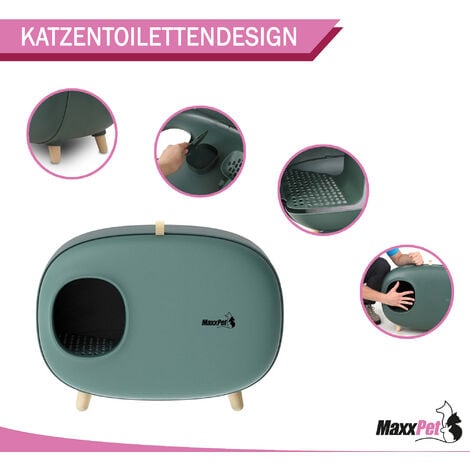 MaxxPet Katzentoilette 60x38x45 cm- Katzenklo - Inkl. Schaufel und Katzenstreumatte - Cat Litter Box - Grün