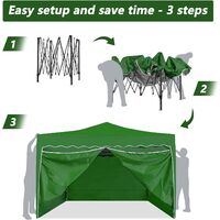 Clydpee Waterproof Pop Up Gazebo with 4 Sides 3m x 3m, Gazebo for Garden Pop Up Marquee, Party Tent with Black Storage Carry Bag and 4 Stake and Rope - Green