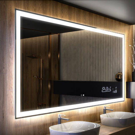 Miroir lumineux de salle de bain 180x70 cm – Éclairage LED intégré – Interrupteur tactile – Anti-buée – Station météo – Artforma