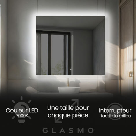 Miroir lumineux de salle de bain 120x70 cm Ellie - Horizontal Rectangulaire Moderne Miroir avec LED Illumination - Blanc Froid 7000 K avec Interrupteur Tactile