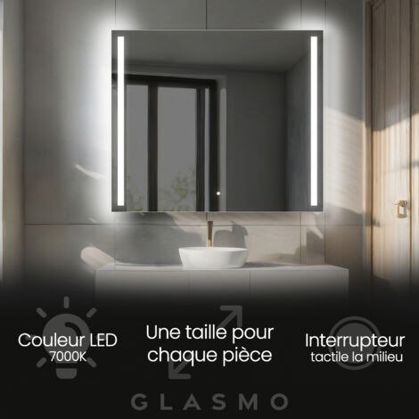 Miroir LED Lumineux 70x50 cm Claire - Horizontal Rectangulaire de Salle de Bain Mural avec éclairage Blanc Froid 7000K avec Interrupteur Tactile (1/5)