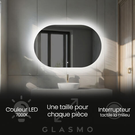 Moderne Miroir avec LED Illumination Salle de Bain 200x90 cm Ariana - Horizontal Ovale sur Mesure LED Lumineux Miroir avec Éclairage intégré - Blanc Froid 7000 K avec Interrupteur Tactile (1/5)