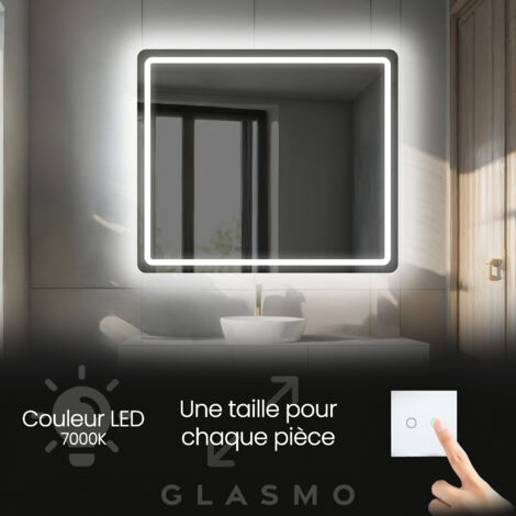 Miroir LED Lumineux 90x90 cm Siena - Carré Arrondi de Salle de Bain Mural avec éclairage Blanc Froid 7000K (1/5)