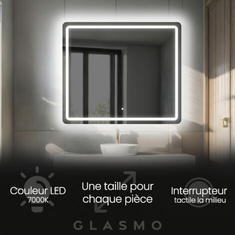 Miroir lumineux de salle de bain 90x60 cm Siena - Horizontal Arrondi Moderne Miroir avec LED Illumination - Blanc Froid 7000 K avec Interrupteur Tactile (1/5)