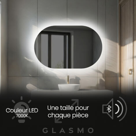 Moderne Miroir avec LED Illumination Salle de Bain 200x80 cm Ariana - Horizontal Ovale sur Mesure LED Lumineux Miroir avec Éclairage intégré - Blanc Froid 7000 K avec Haut Parleur (1/5)