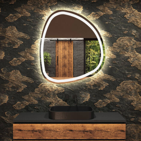 Miroir de salle de bain LED - Miroir 94x94cm asymétrique - Interrupteur tactile - Blanc Froid - (EGG222) (1/5)
