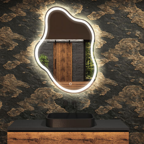 Miroir de salle de bain LED - Miroir 64x84cm asymétrique - Interrupteur sensitif - Blanc Froid - (EMKE222) (1/5)