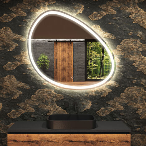Miroir de salle de bain LED - Miroir 124x94cm asymétrique - Interrupteur sensitif - Blanc Froid - (OBKA222) (1/5)